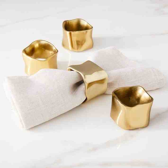 Molten Gold Polished Brass Napkin Rings , Set of 4