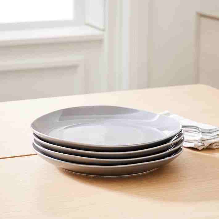 Organic Shaped Porcelain Dinner Plate - Set of 4, Frost Grey
