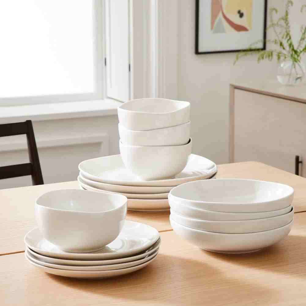 Organic Shaped Porcelain Dinnerware Set of 4 , Ivory