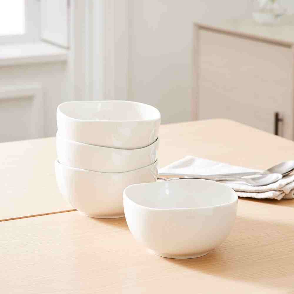 Organic Shaped Porcelain Low Bowl - Set of 4, Ivory