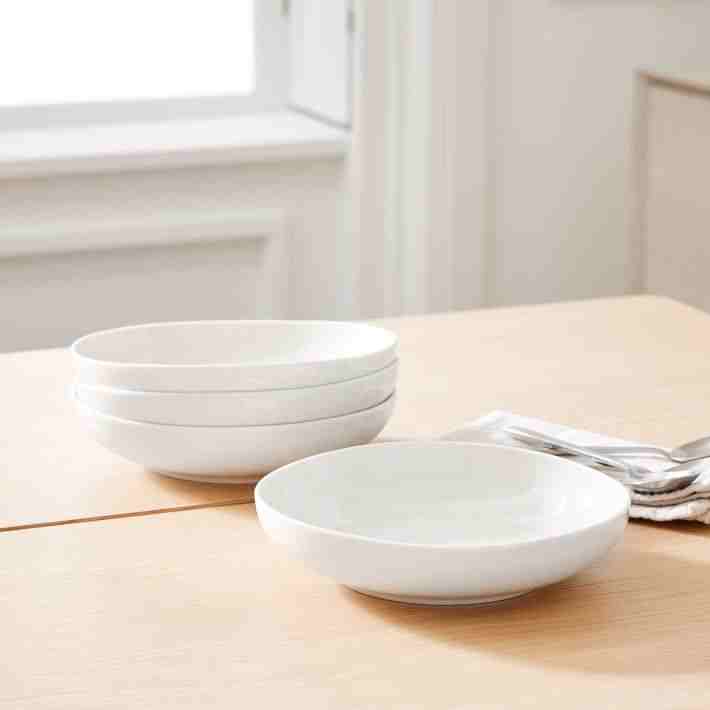 Organic Shaped Porcelain Low Bowl - Set of 4, Ivory