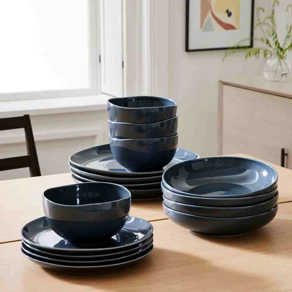 Organic Shaped Porcelain Dinnerware Set of 4 , Blue