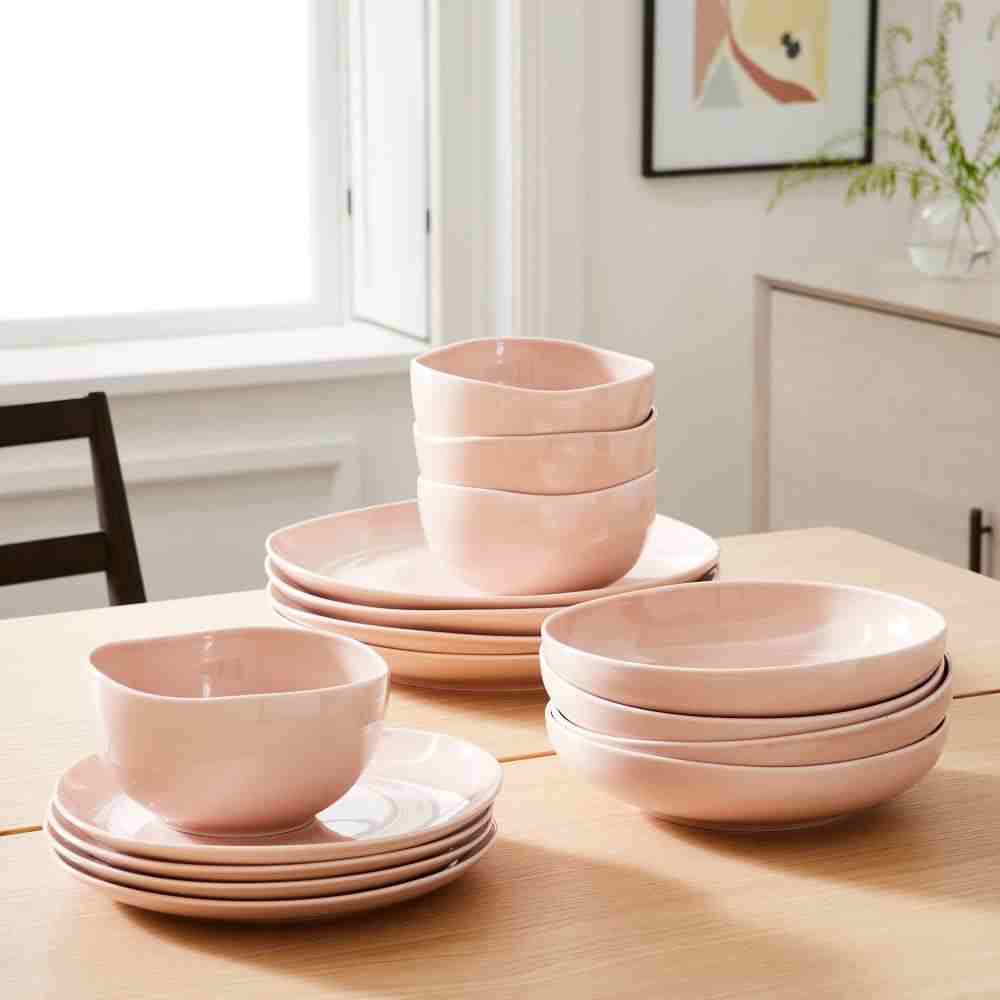 Organic Shaped Porcelain Dinnerware Set of 4 , Rose