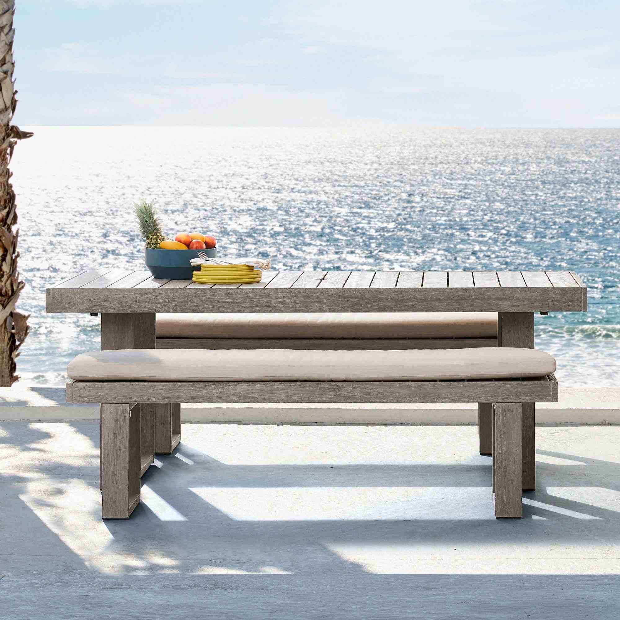 Portside Outdoor Dining Bench, 88.5", Weathered Gray