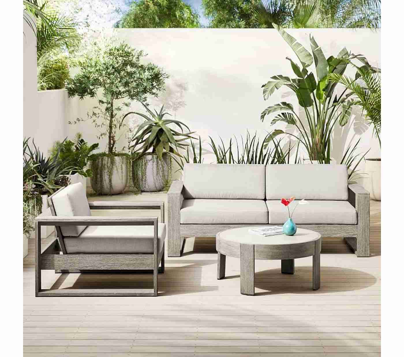 Portside Outdoor Round Concrete Coffee Table, Weathered Gray