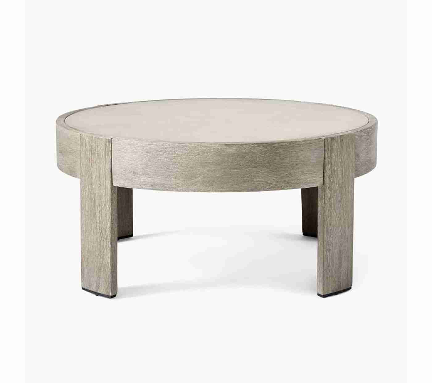 Portside Outdoor Round Concrete Coffee Table, Weathered Gray