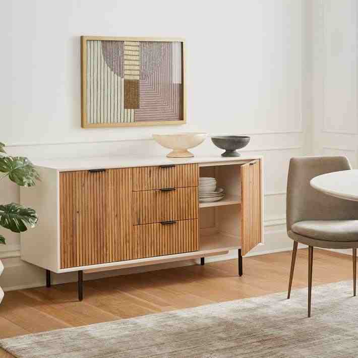 Quinn Wood Front Buffet, White, Antique Brass