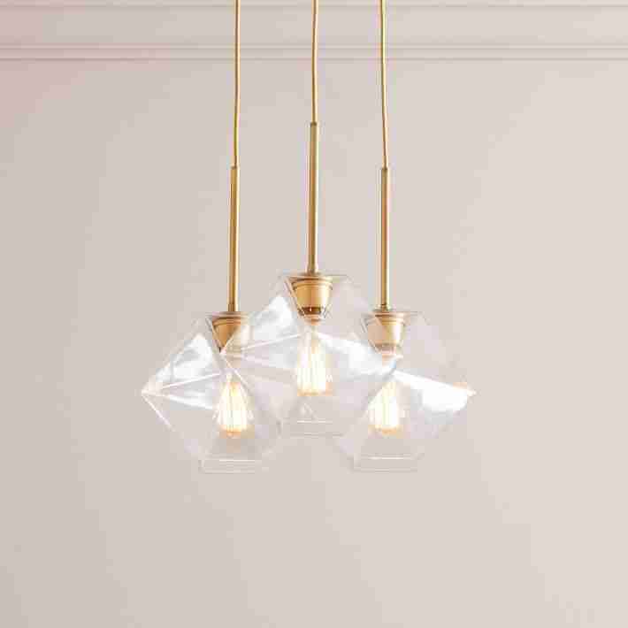 Sculptural Glass 3-Light Faceted Chandelier - Clear