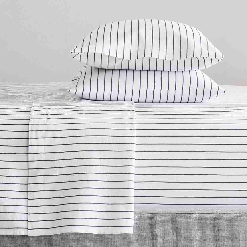 Organic Washed Cotton Percale Simple Stripe Sheet Set