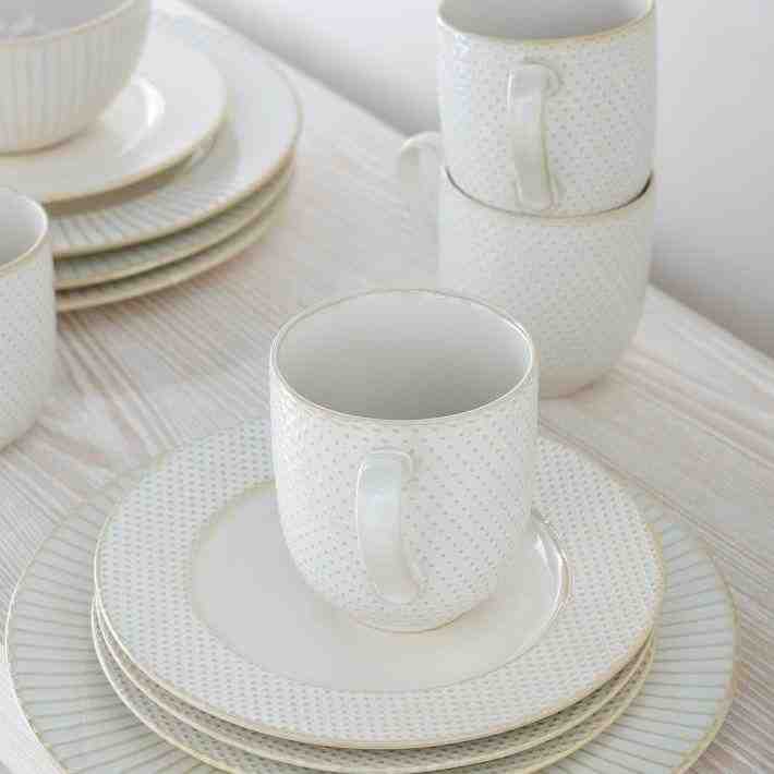 Textured White Dots Stoneware Dinnerware , Set of 4