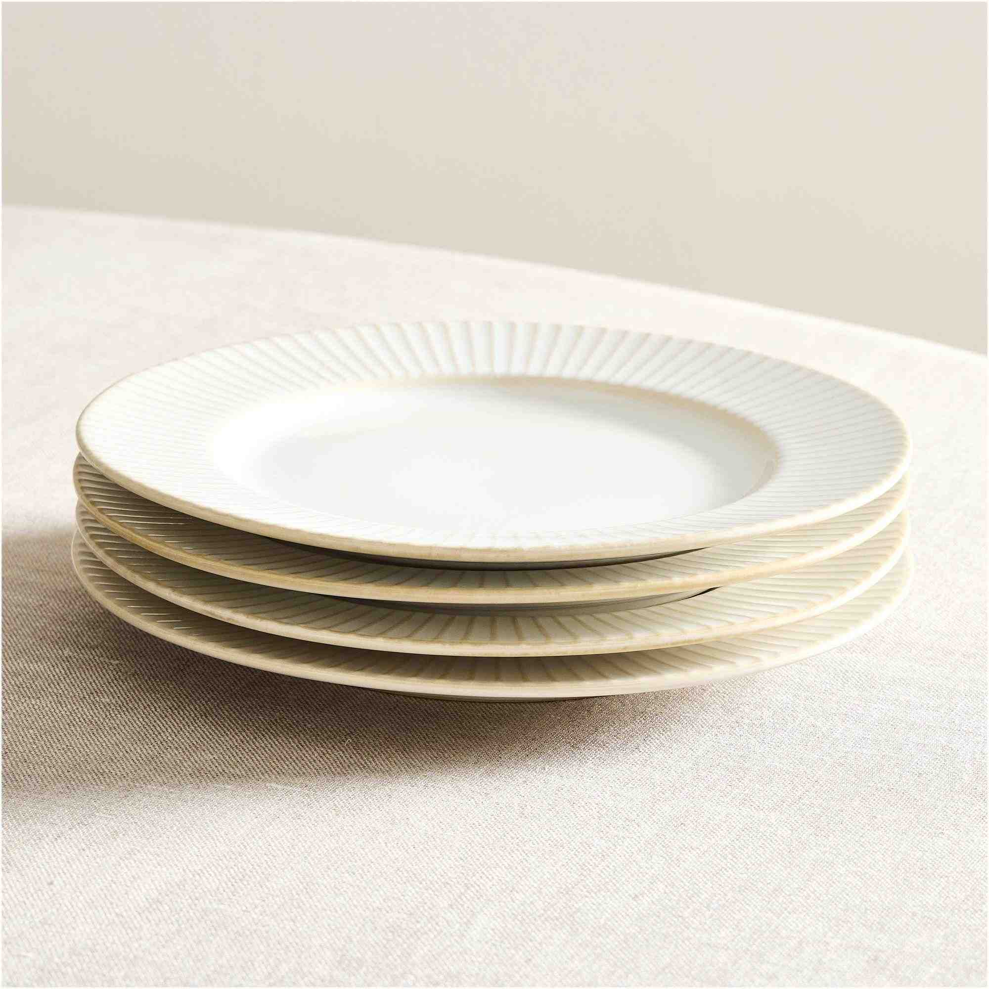 Textured White Lines Stoneware Dinner Plate, Set of 4