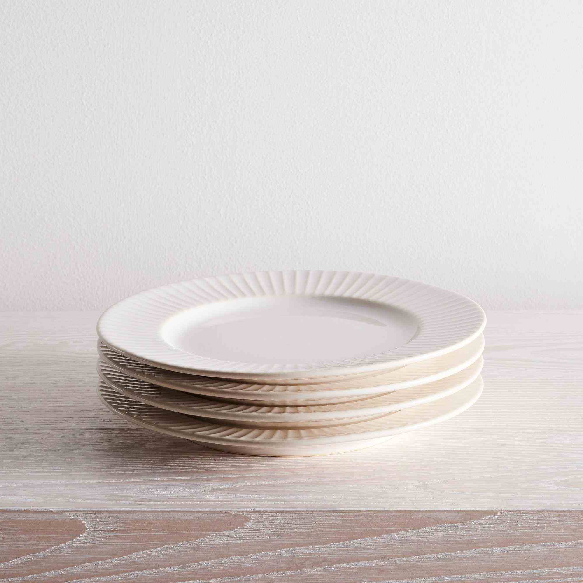 Textured White Lines Stoneware Salad Plate, Set of 4