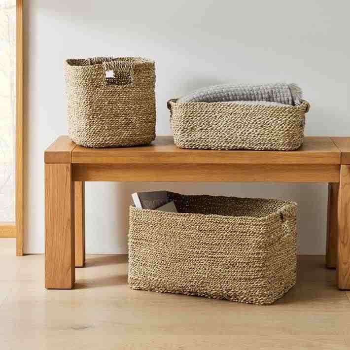 Two Tone Woven Seagrass Storage Basket