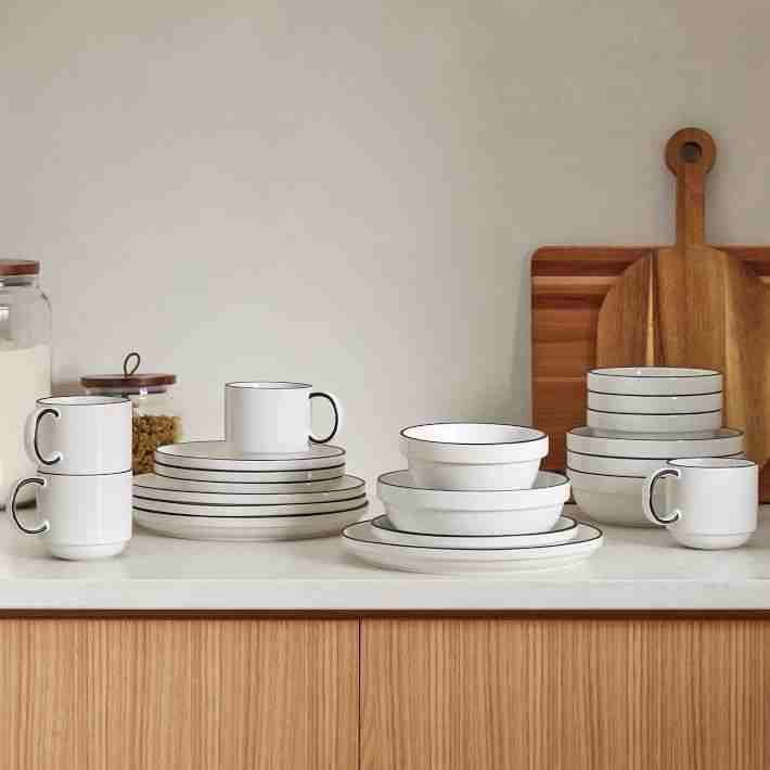 Utility Stoneware Dinnerware Black & White , Set of 4