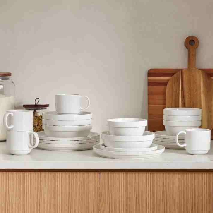 Utility Stoneware Dinnerware White , Set of 4