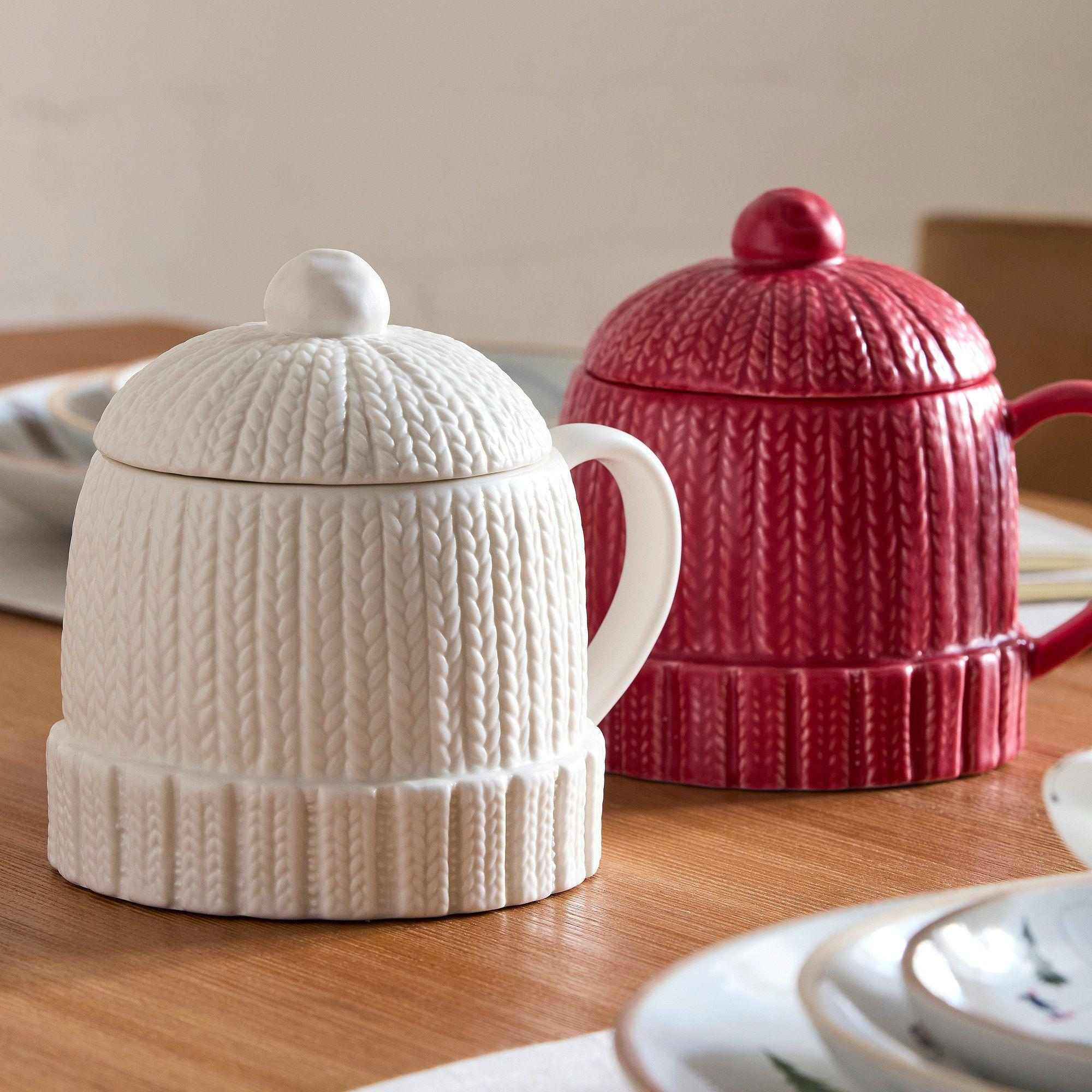 Cable Knit Hat Figural Stoneware Mug
