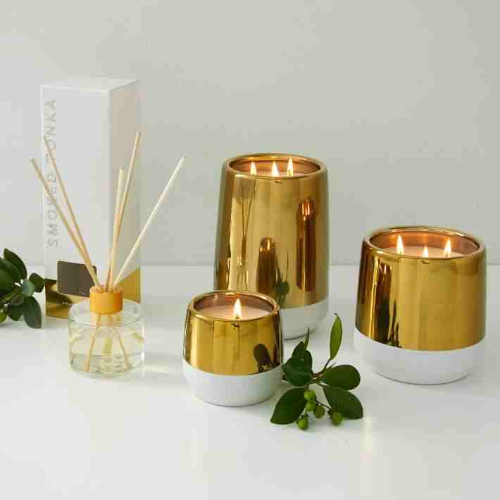 White + Gold Candle - Smoked Tonka