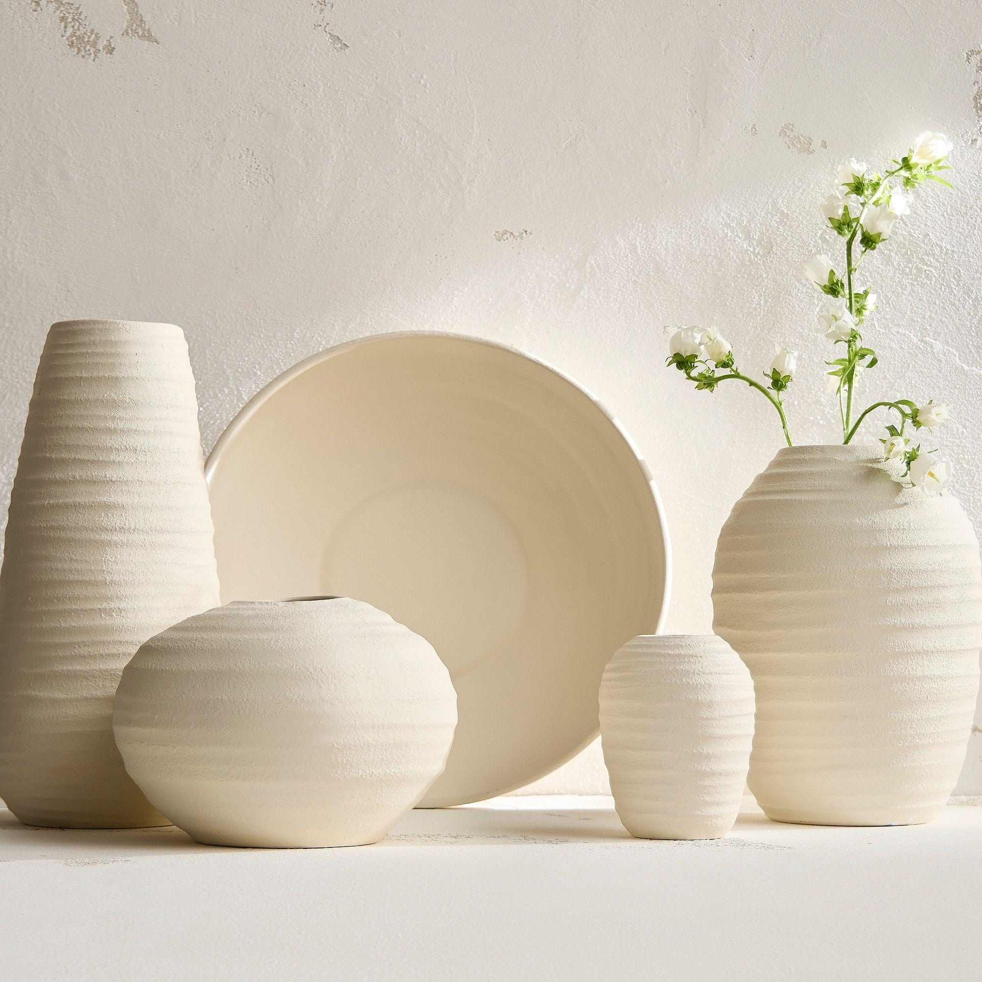 Ceramic Fluted Vases & Centerpiece Bowl