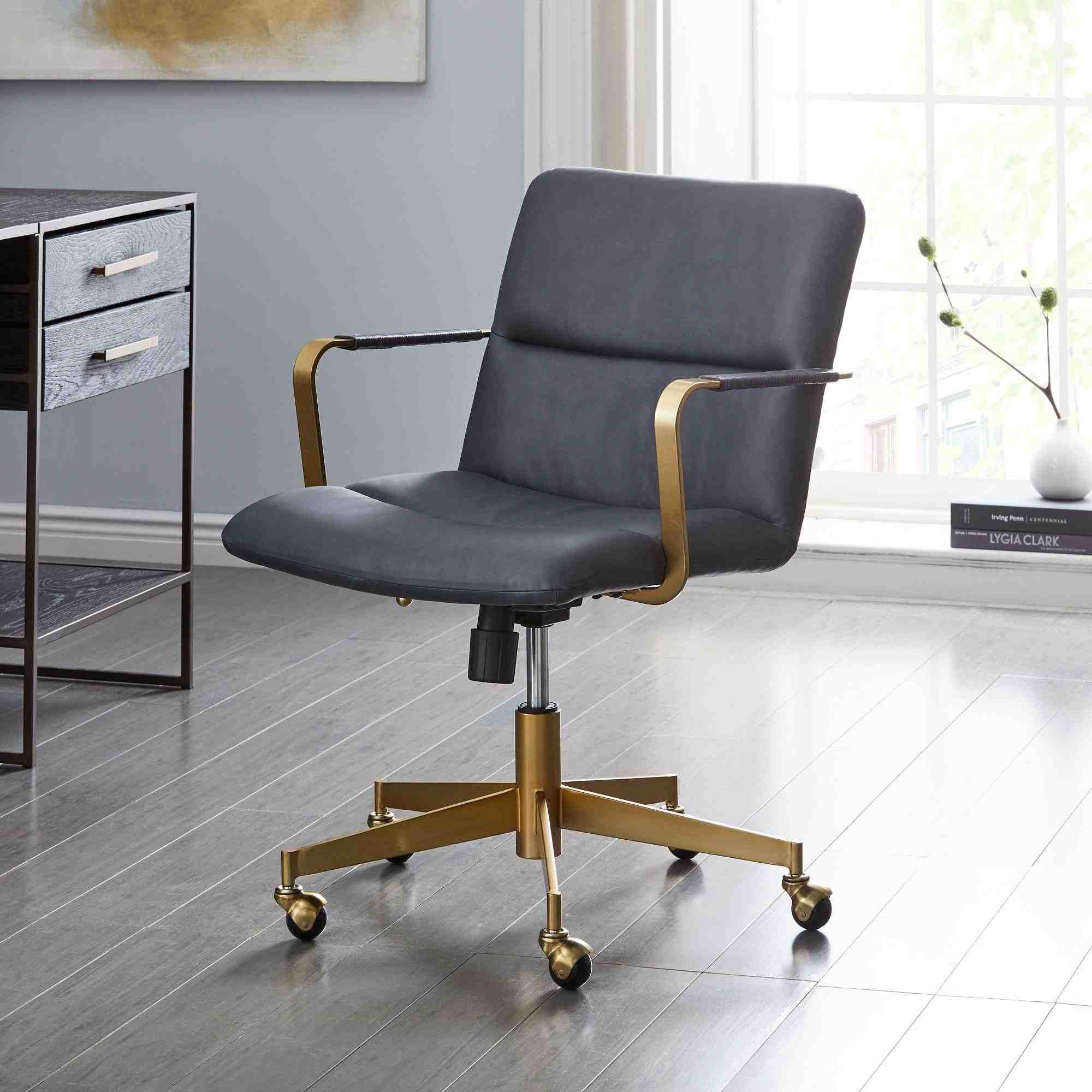 Cooper Mid-Century Leather Swivel Office Chair