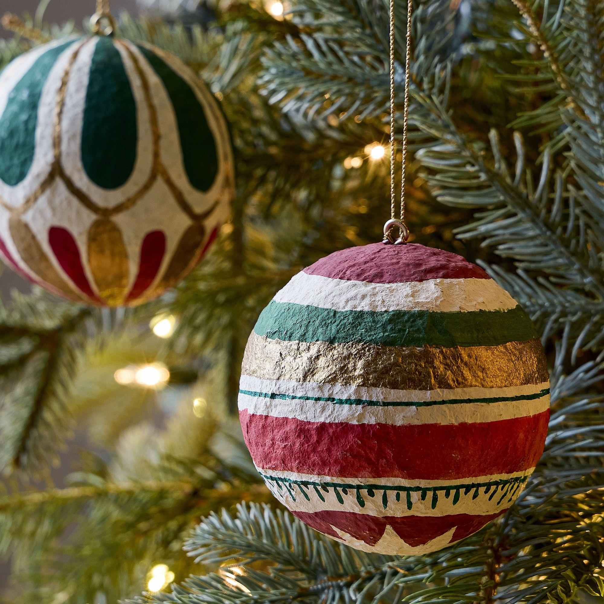 Cotton Mache Ball Ornaments (Set of 4)