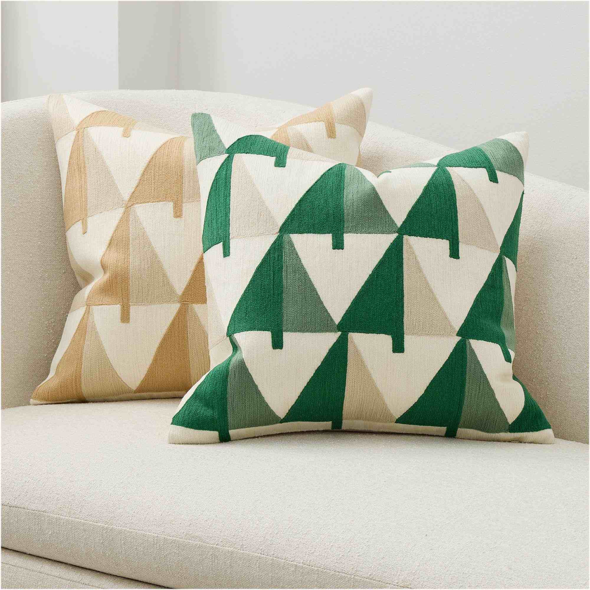 Crewel Colorblock Trees Pillow Cover