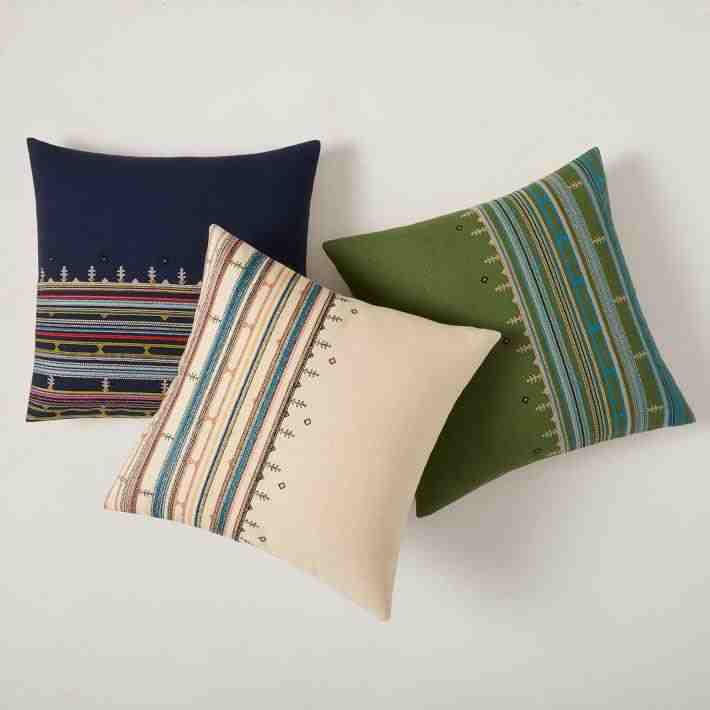 Embroidered Mixed Side Stripe Pillow Cover, 20"x20"