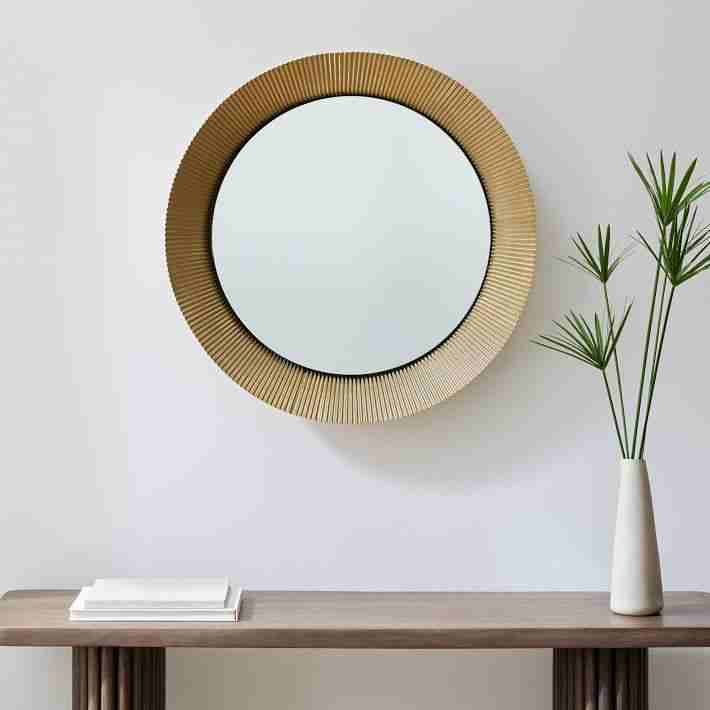 Fluted Wall Mirror, Antique Brass, 30"