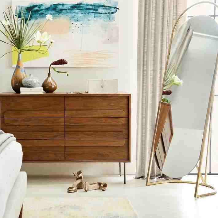 Folded Ellipse Standing Mirror, Antique Brass