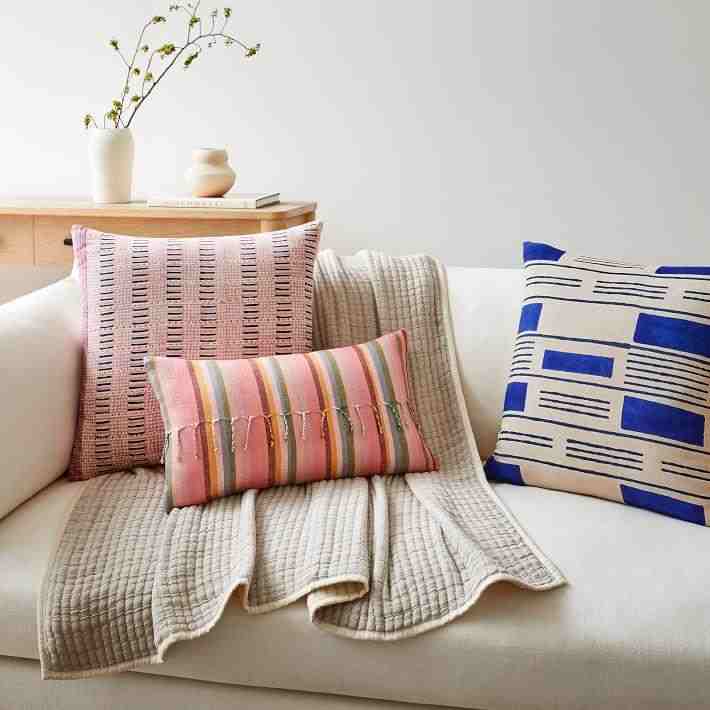 Fringe Stripe Pillow Cover, Watermelon, 12"x21"