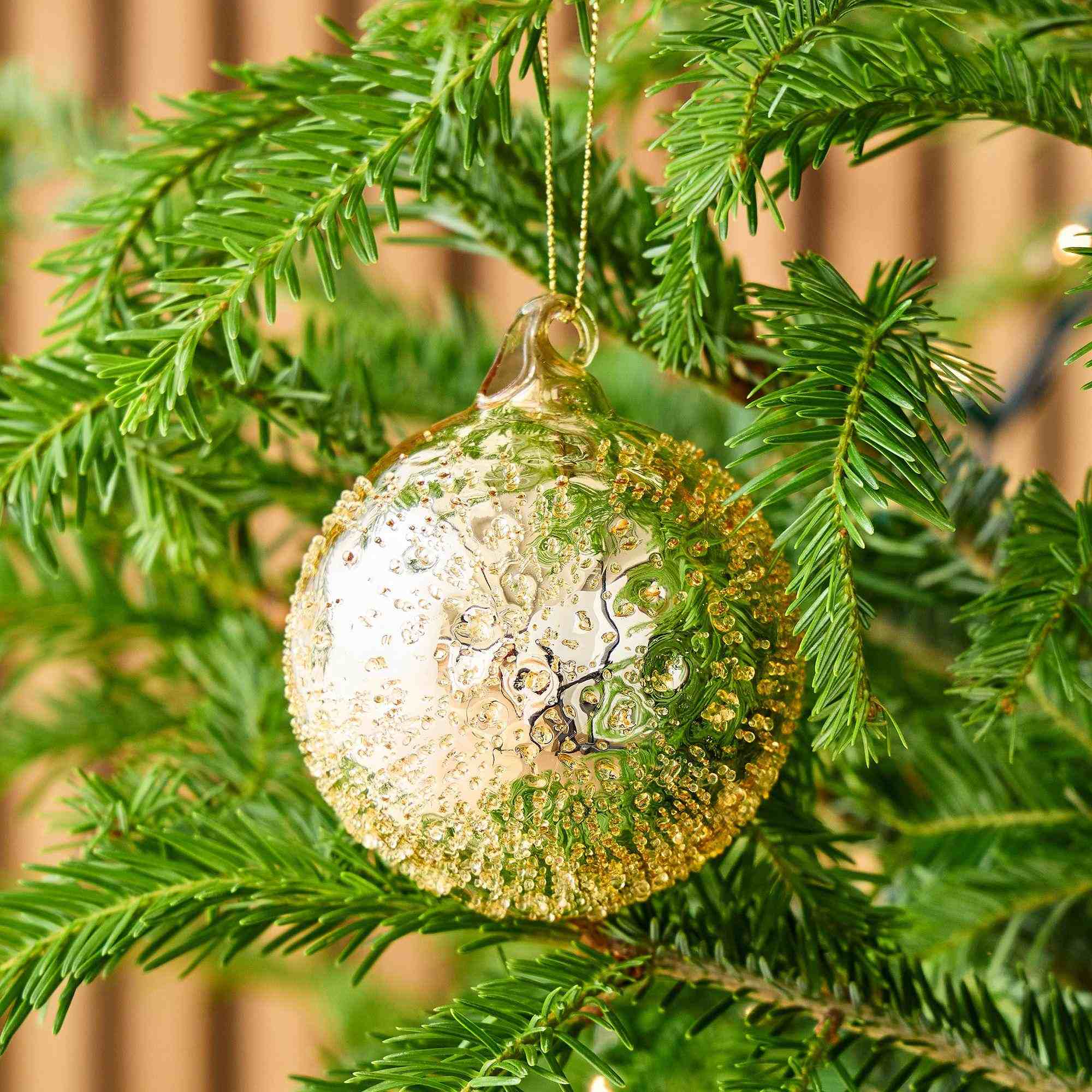 Gold Glitter Beaded Ball Ornament