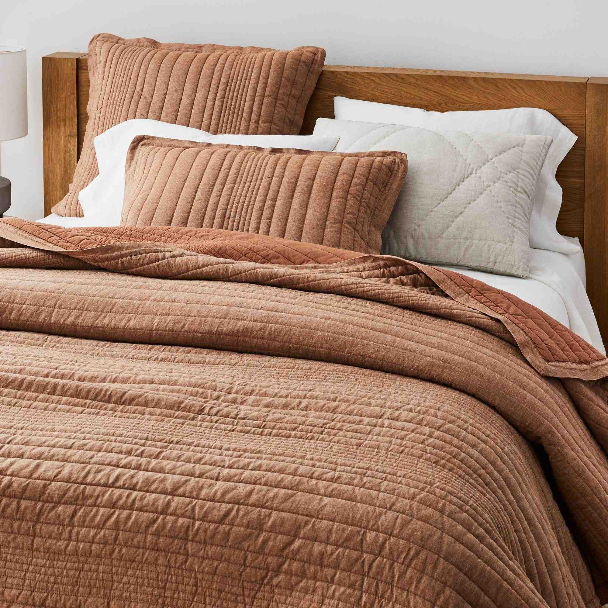 European Linen Linework QuiltKingTerracotta Melang