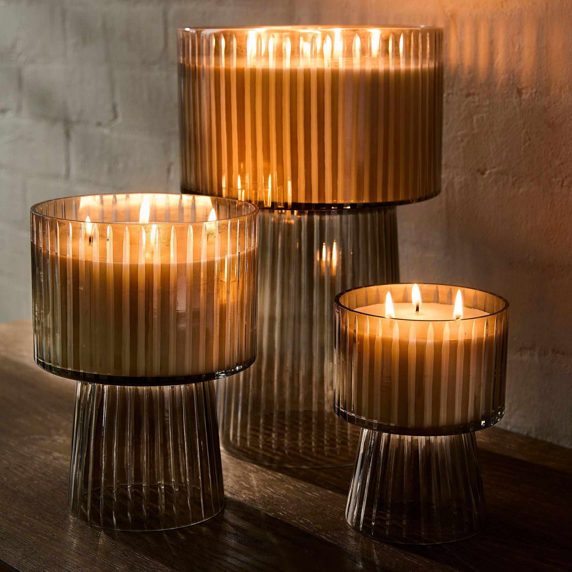 Luster Glass Pedestal Candles – Iced Elm & Bergamot