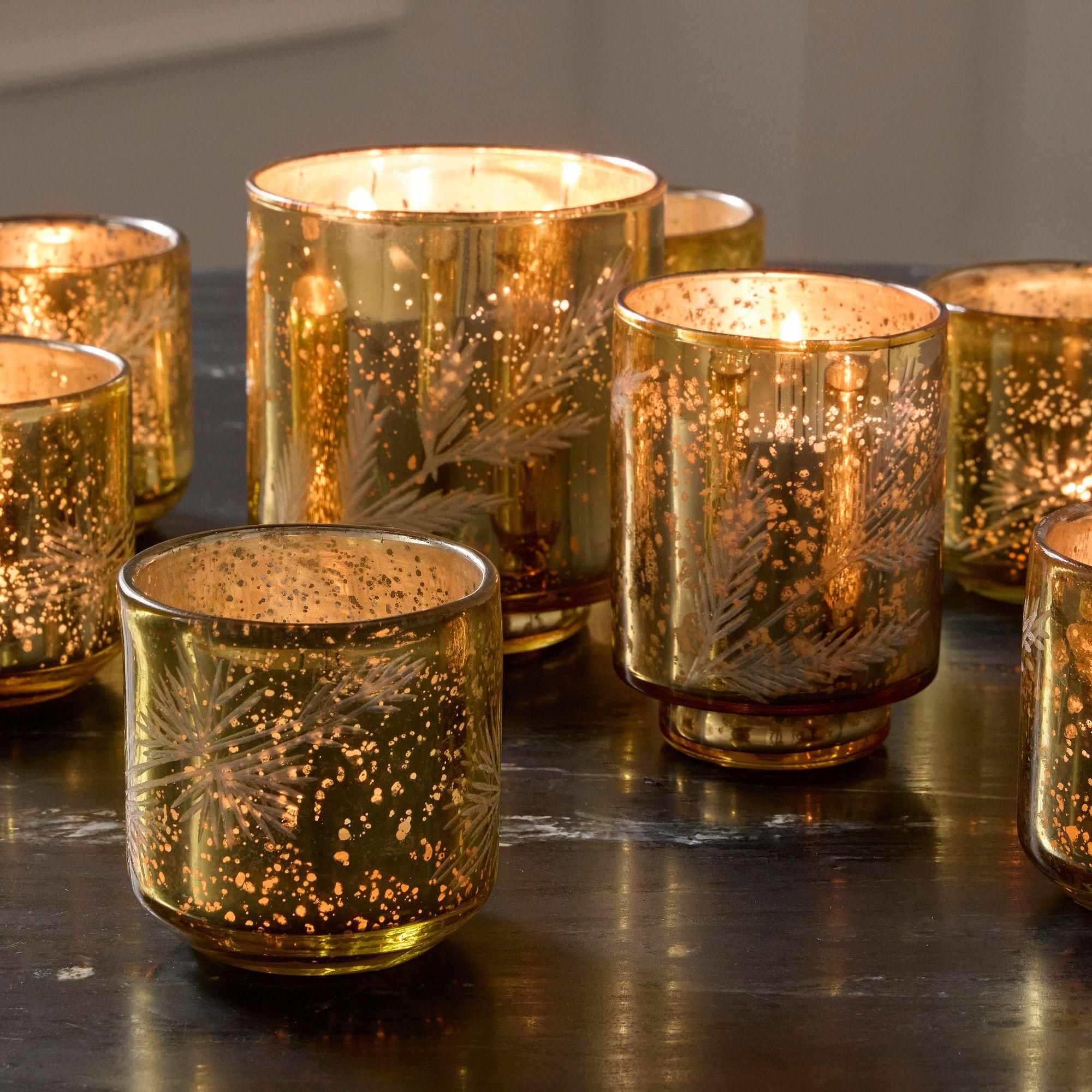 Etched Mercury Glass Hurricane