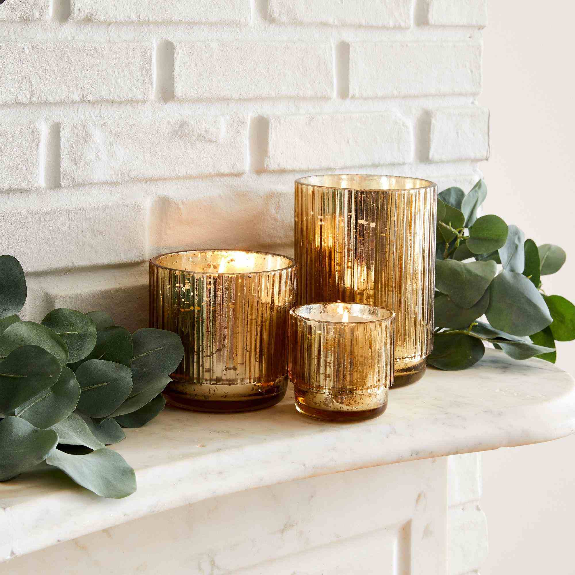 Mercury Glass Fluted Candles - Balsam Cedar