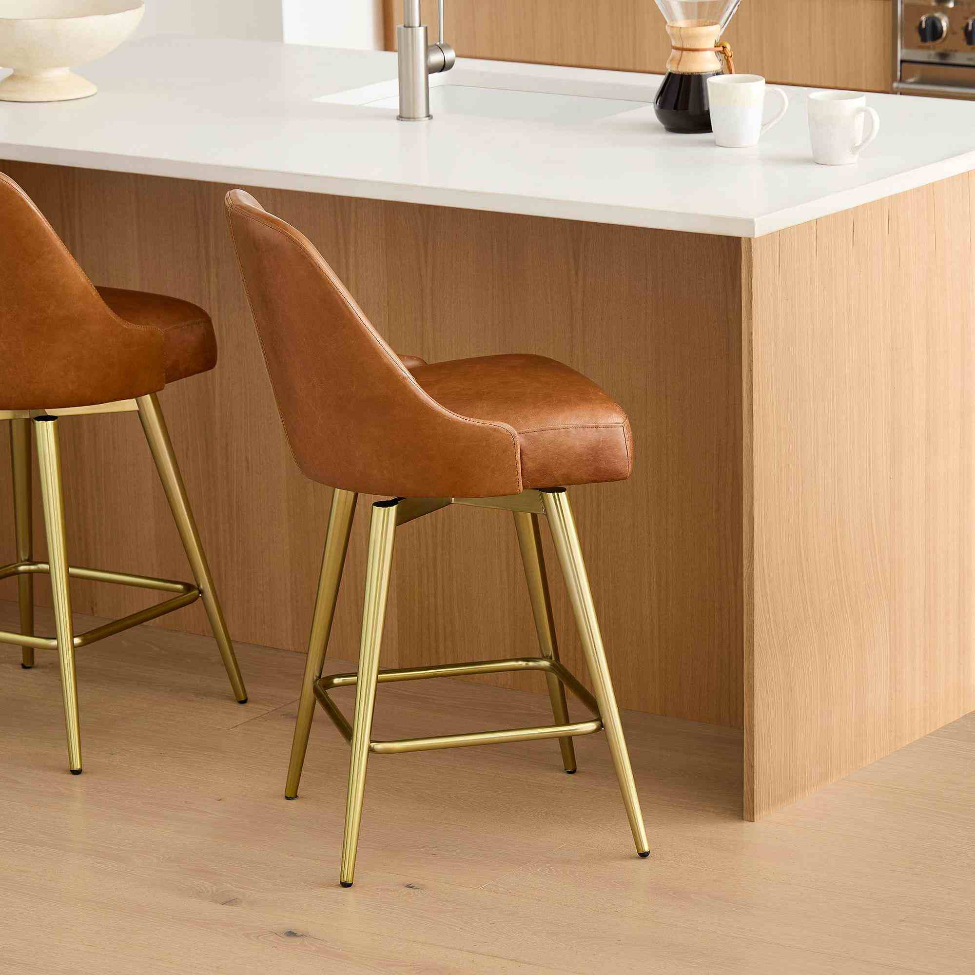 Mid-Century Leather Counter Stool - Metal Legs