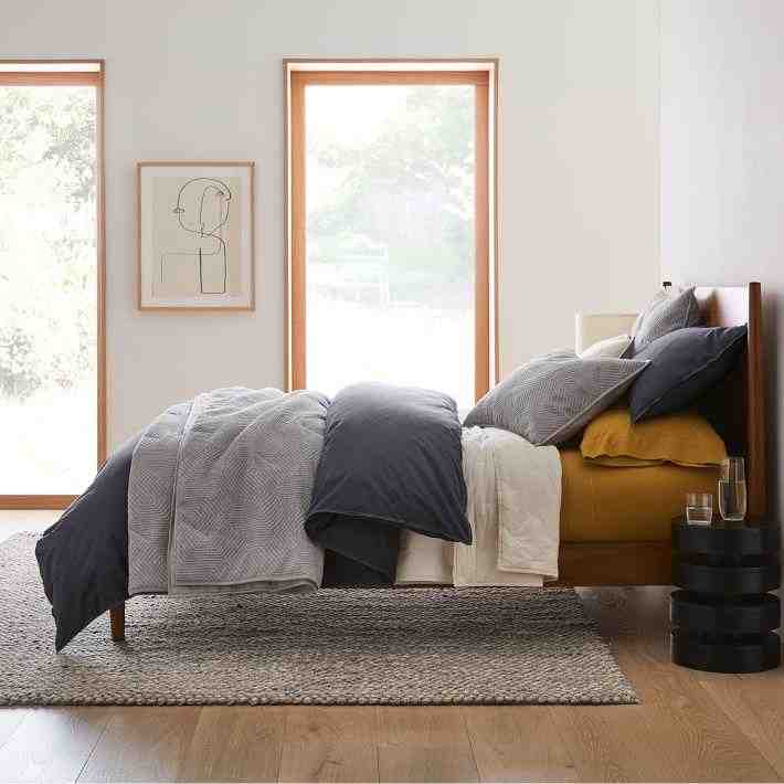 Washed Cotton Melange Simple Stripe Sheet Set, Light Heather Gray