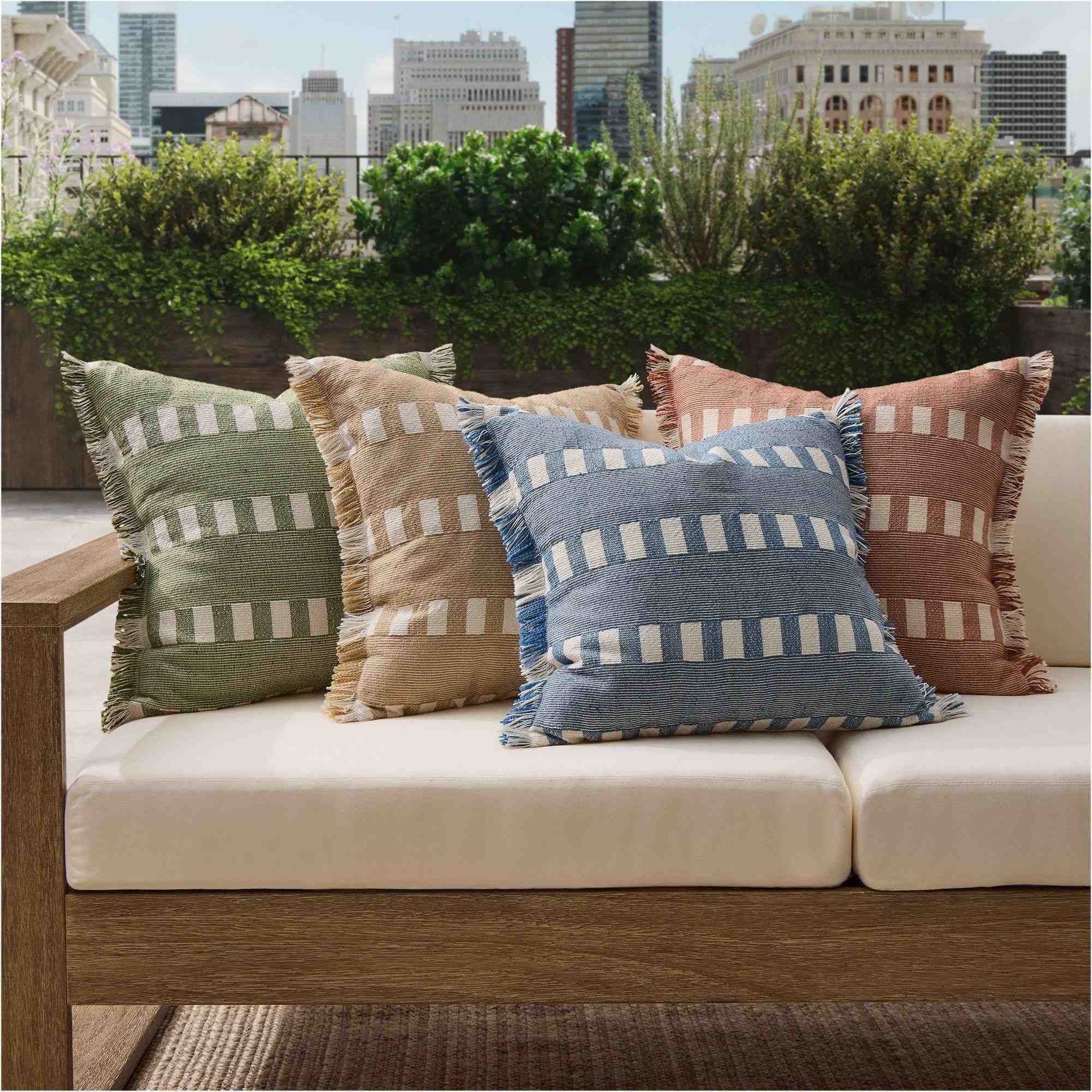 Outdoor Modern Block Fringe Pillow