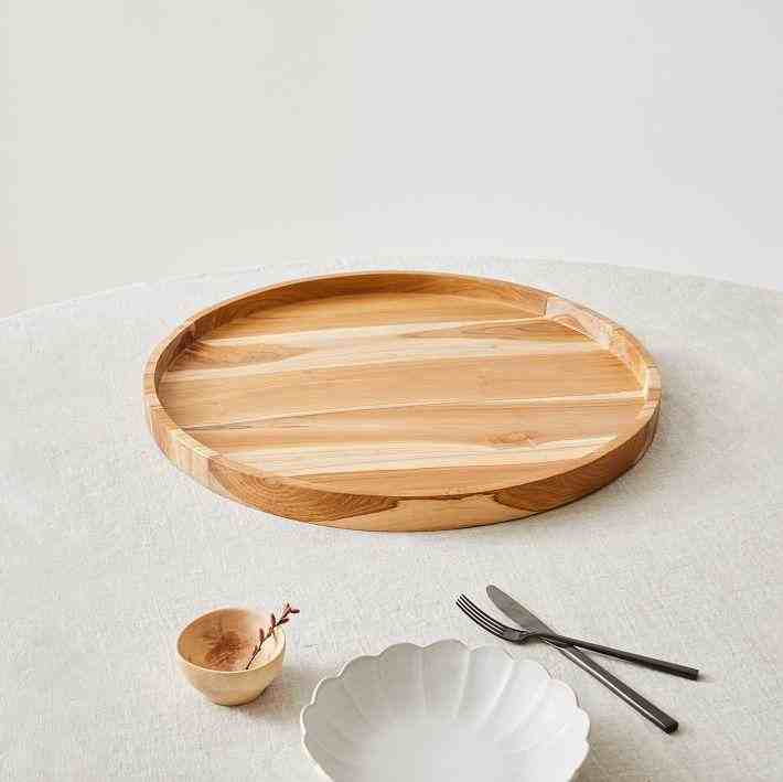 Pure Wood Trays, Round Tray, Natural, Munggur Wood, 21" Diameter