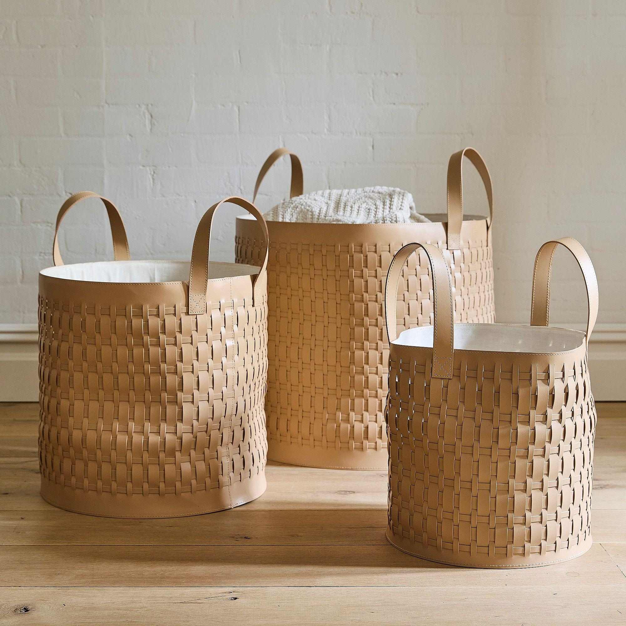 Round Leather Handled Baskets