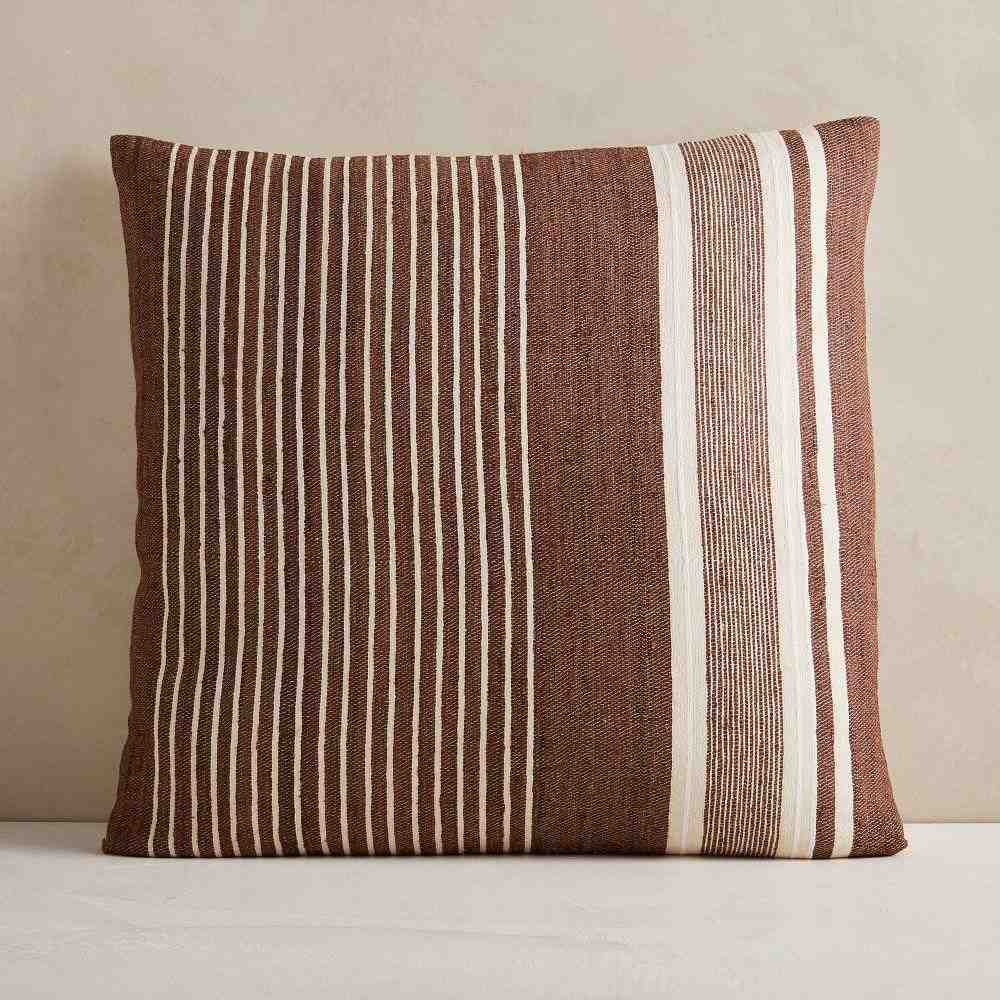 Silk Variegated Stripe Pillow Cover, 24"x24", Dark Brown