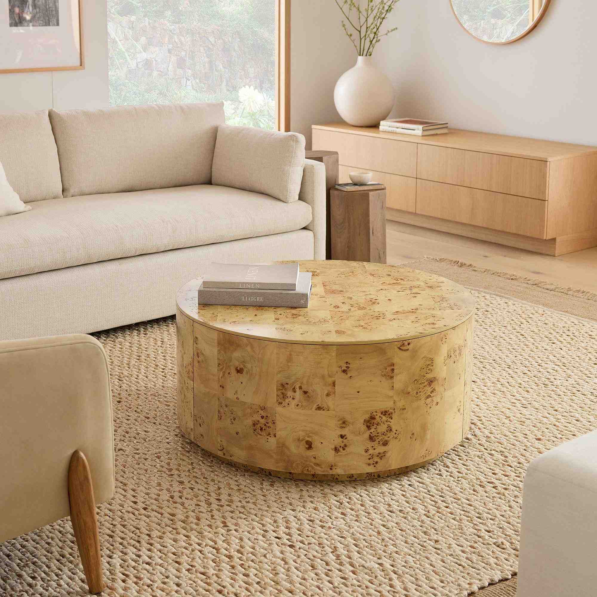 Volume Round Drum Coffee Table (36") - Burl