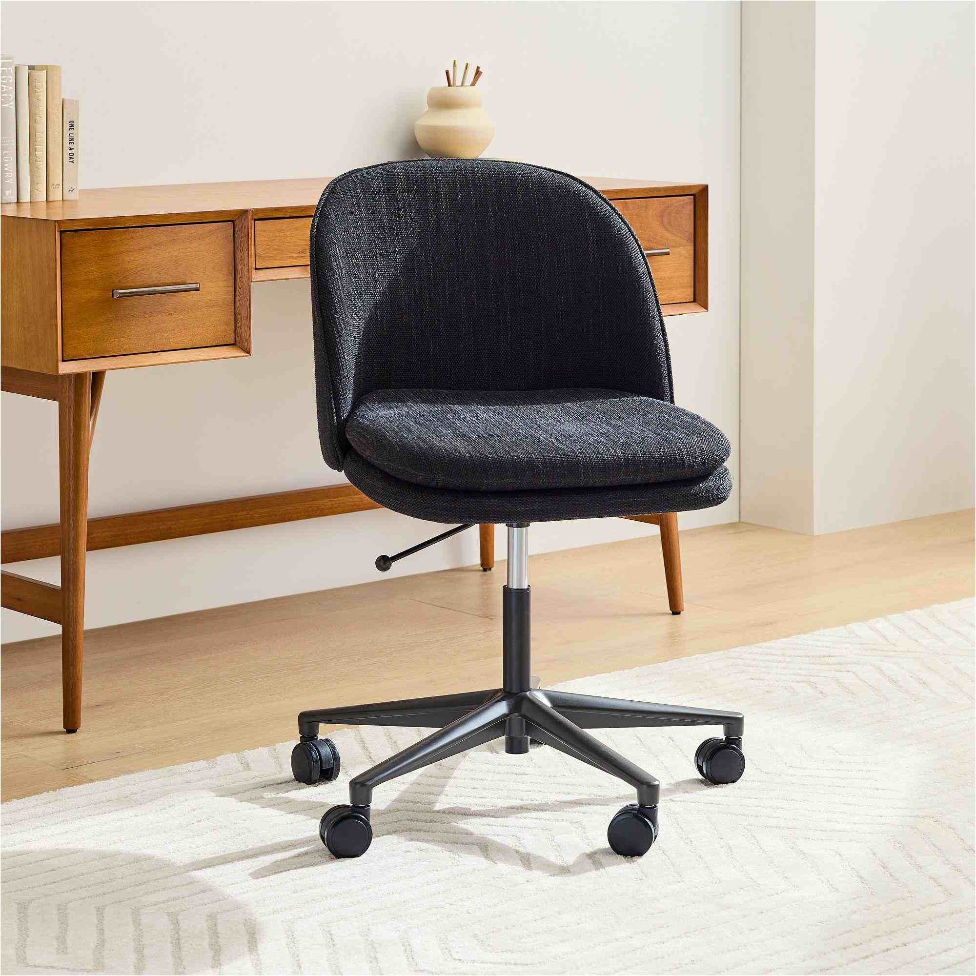 Wayne Swivel Office Chair , Black , Basket Slub