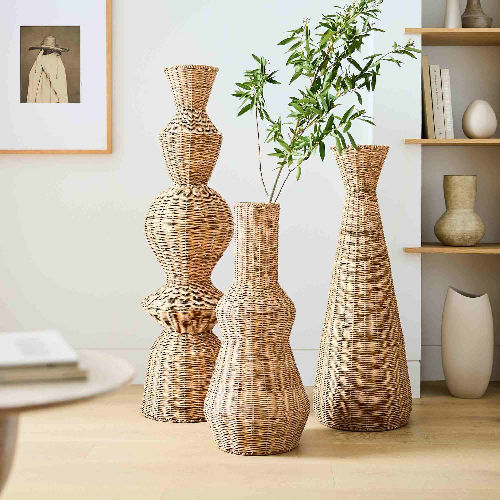 Woven Wicker Floor Vases