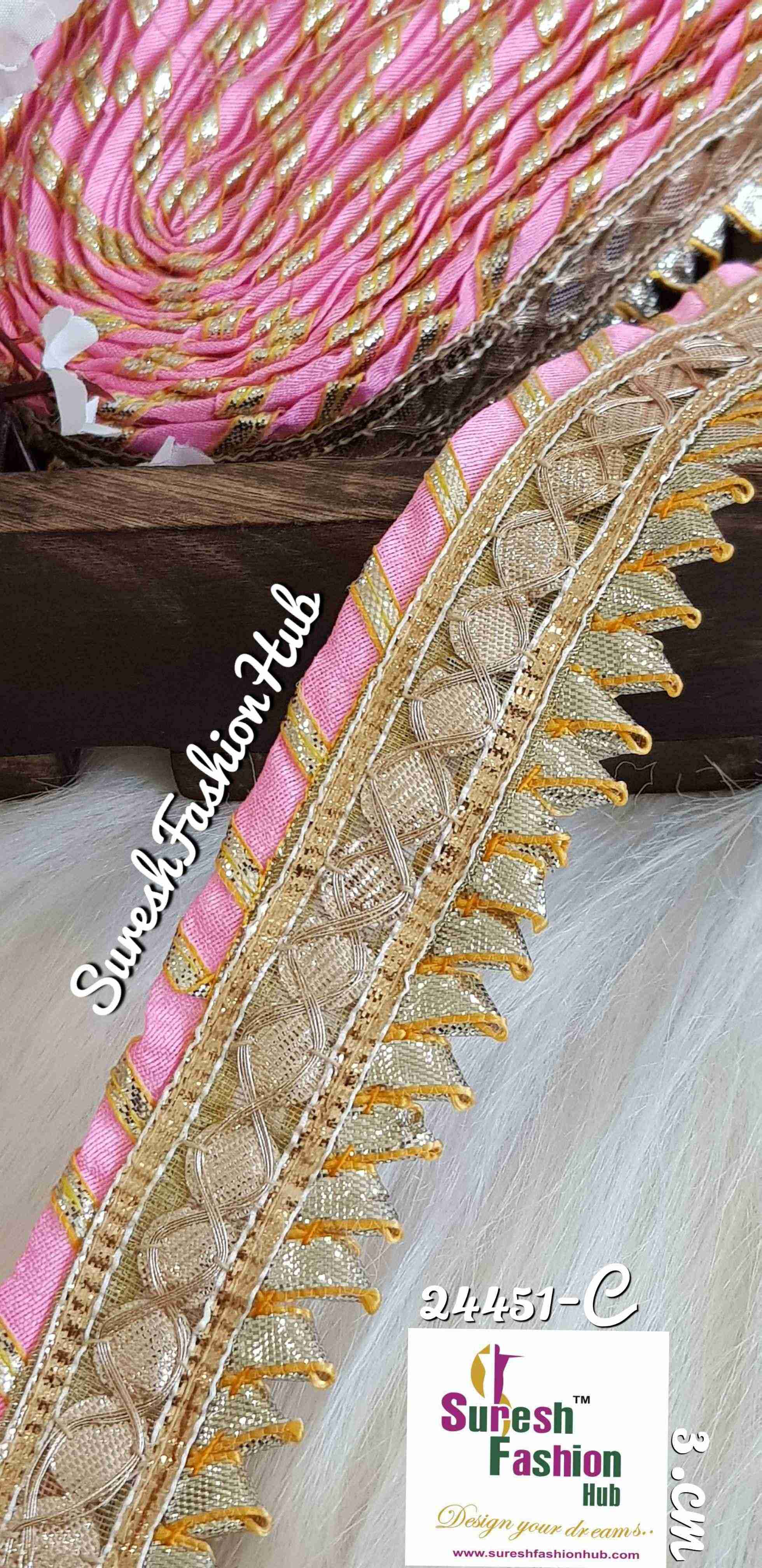 振袖ピンク（PATTI PATTI) Bandhani print with lace border & lagdi patta pallu pink