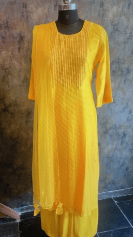 Yellow Chanderi Cutdana Set  
