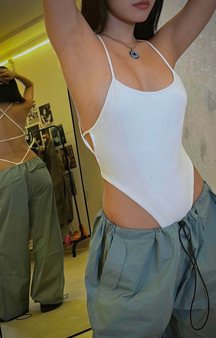 Beeglee | Women's White Bare Back Bodysuit