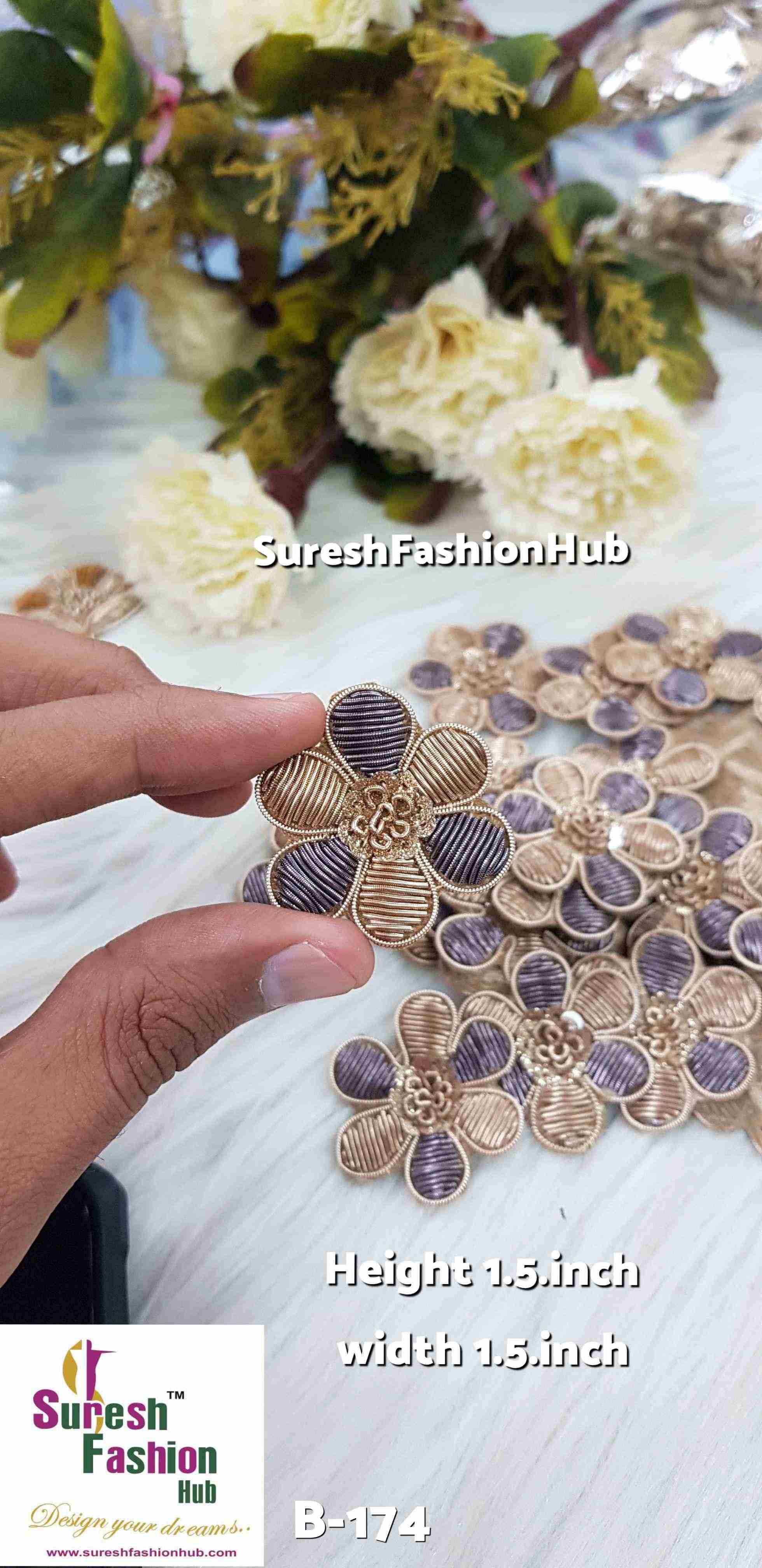 Golden Grey Blossom Handwork Patch
