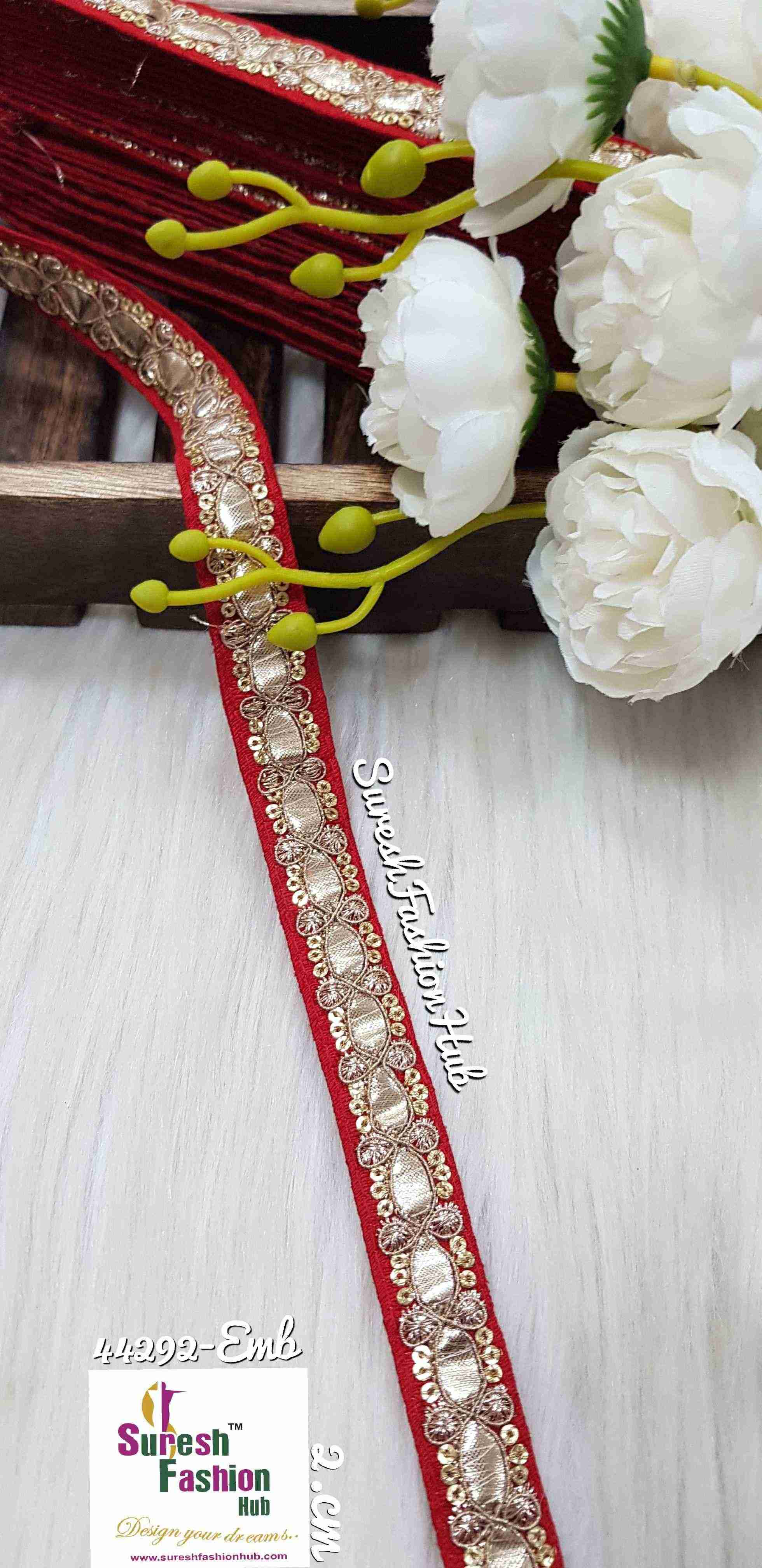 Gota Gold zari  Fusion Red Fabric Embellishments