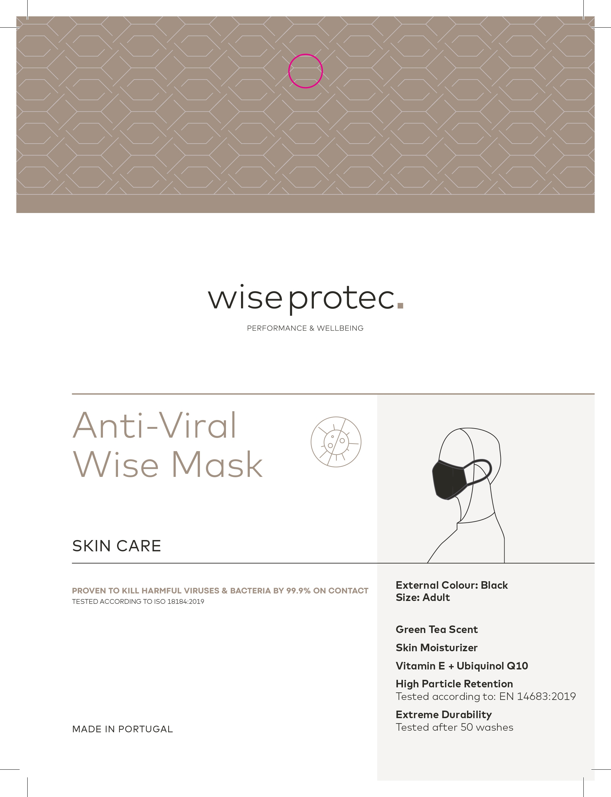 Wiseprotec | Wise Protec Unisex Skin Care Face Mask | Infused with Vitamin E, Ubiquinol Q10 & Green Tea Scent | Skin stays Moisturised | Washable & Reusable 50 times 5