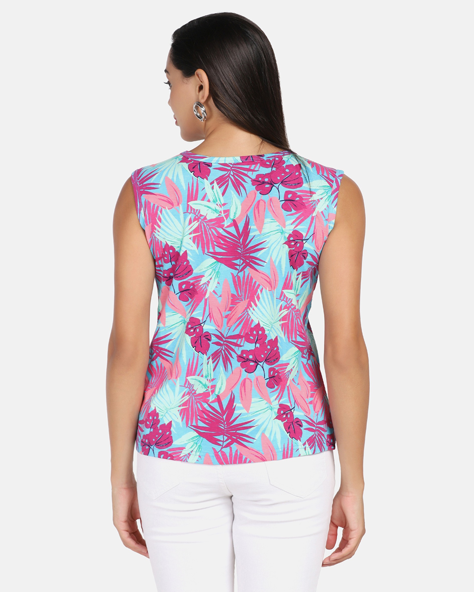 Leaf Printed Supima Cotton Sleeveless Top